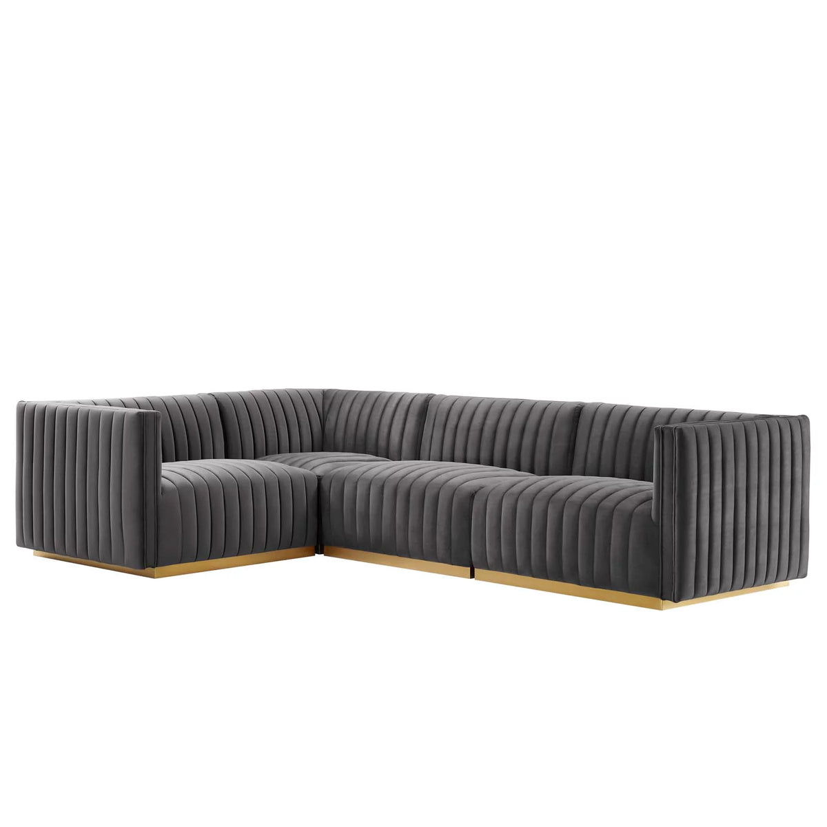 Gold Gray Velvet 4-Piece Sectional I258628