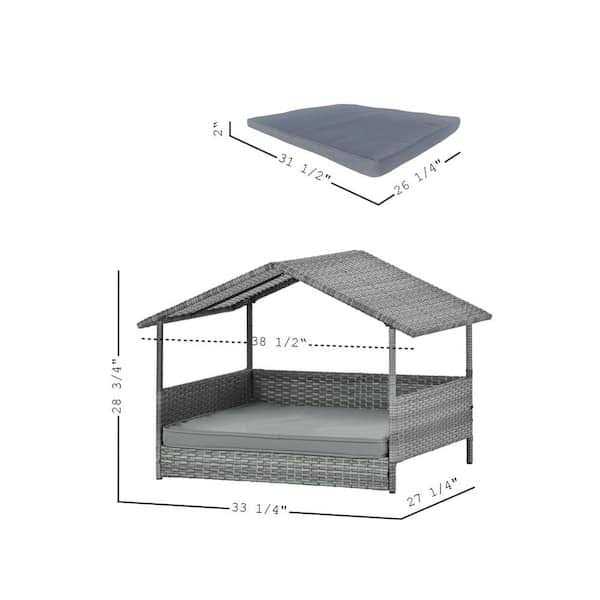 Dark Gray Medium PE Wicker Dog Bed with Canopy U285