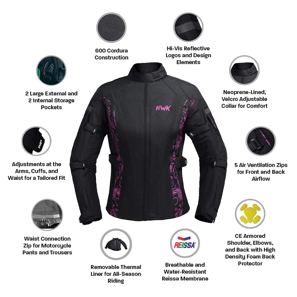 Water Resistant Textile Motorcycle Jacket with CE Armor Black & White Large N731