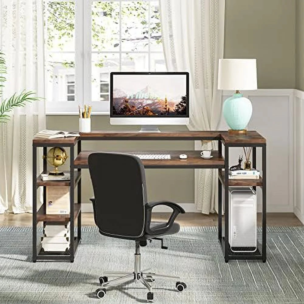 Brown Computer Desk with Monitor Shelf and CPU Stand C19433