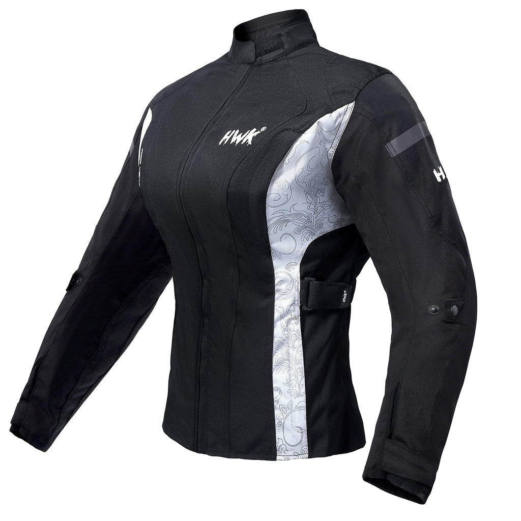 Water Resistant Textile Motorcycle Jacket with CE Armor Black & White Large N731