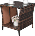 Rattan Side Table with Glass Top Storage E622
