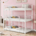 White Metal Triple Bunk Bed Twin Over Twin Over Twin with Built-in Ladder E140506