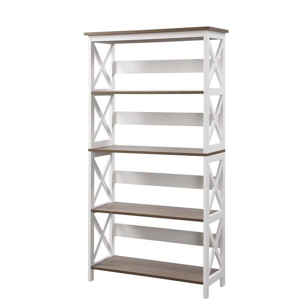 White 5 Tier Wood Bookcase Set of 2 C17327