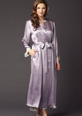 Amethyst Silk Robe with Lace Cuffs and Side Pockets P1480