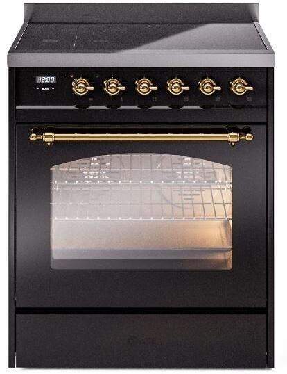 30 Induction Range with Electric Oven in Black with Brass Trim G258