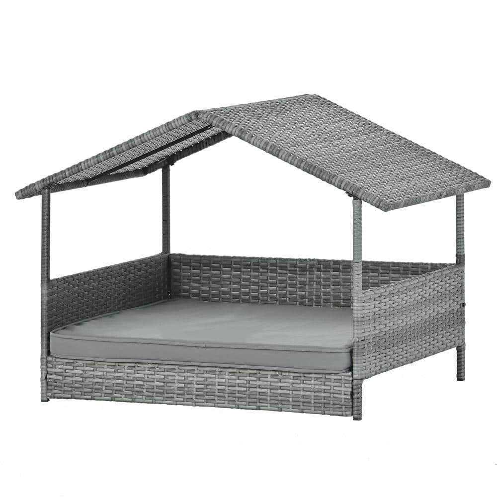 Dark Gray Medium PE Wicker Dog Bed with Canopy U285