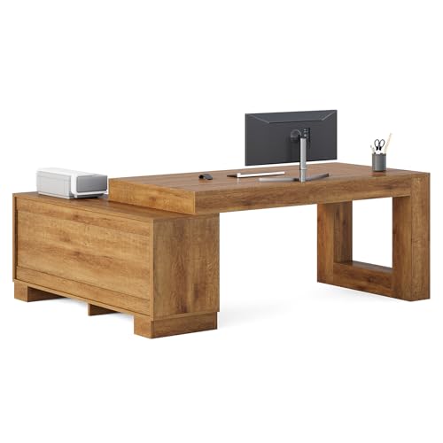 63" L Shaped Wooden Executive Desk with Storage C140