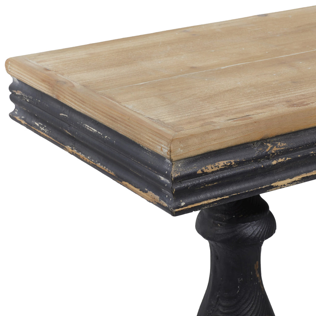 Black Wood Distressed Console Table with Brown Wood Top P8030