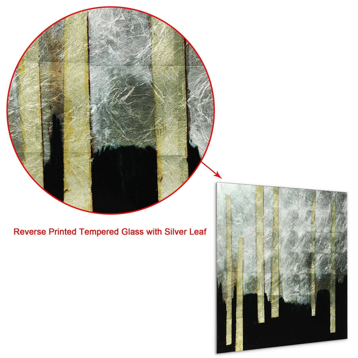 Printed Tempered Glass Art with Silver Leaf X424767