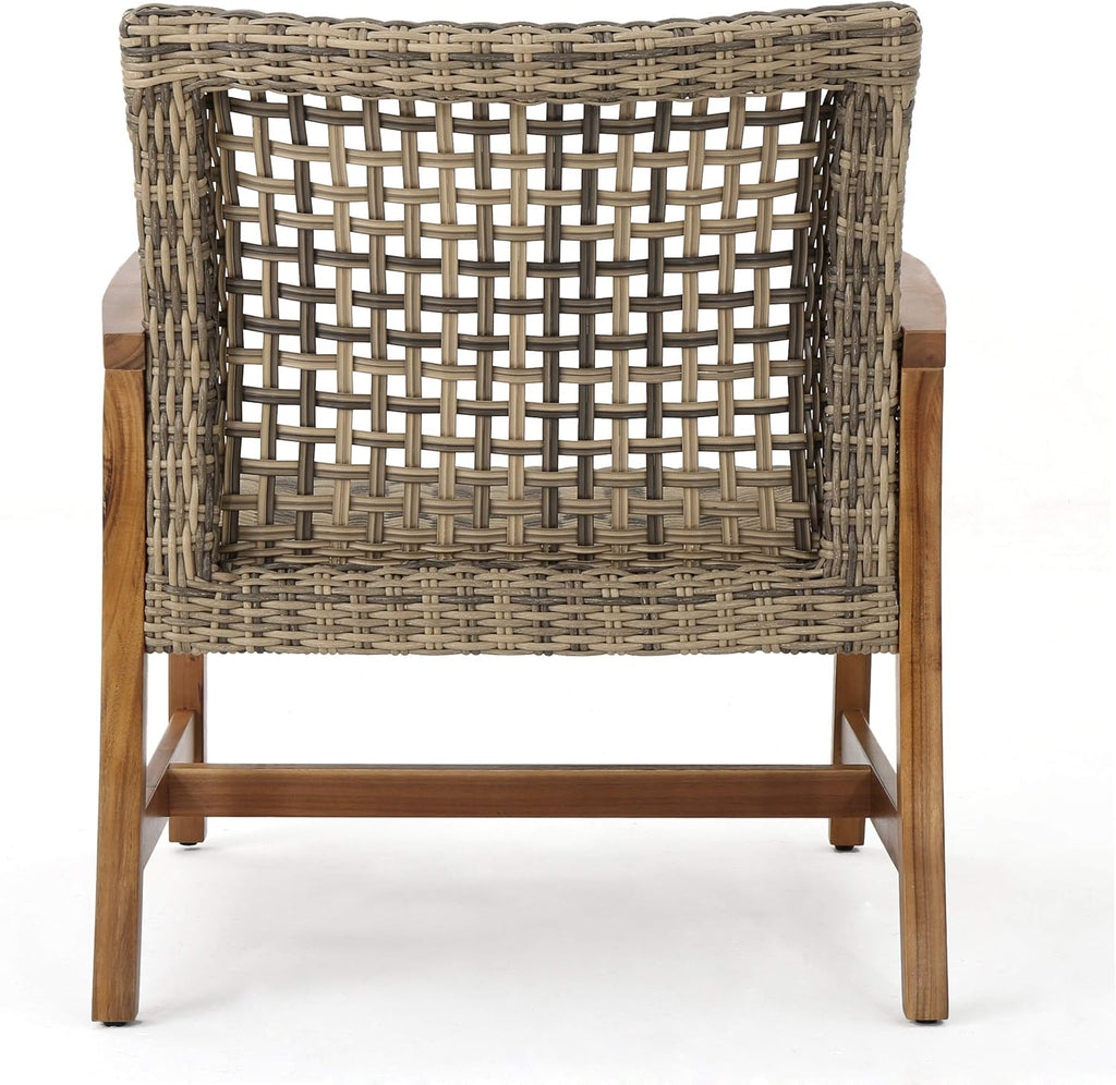 Natural Stained Grey Wicker Club Chairs with Acacia Wood Frame, 2-Pcs Set M655