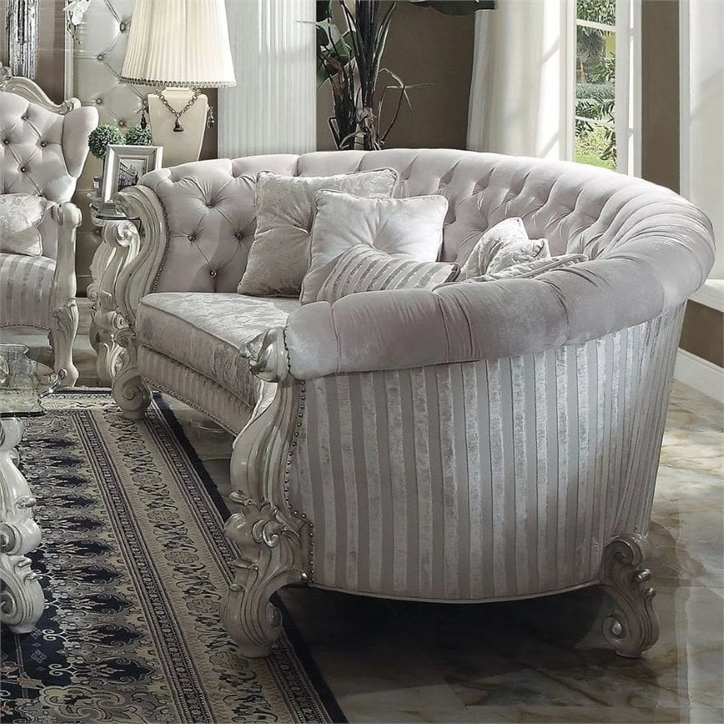 Ivory Velvet Sofa with 5 Pillows P150
