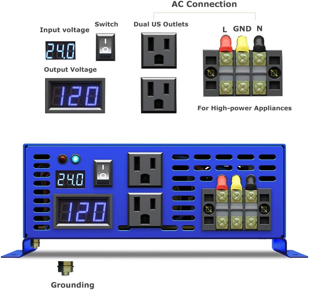 Pure Sine Wave Power Inverter 3000W 24V DC to AC 110V V4557