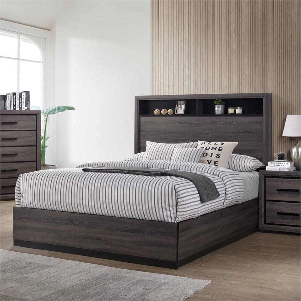 Gray Wood California King Storage Panel Bed D23399