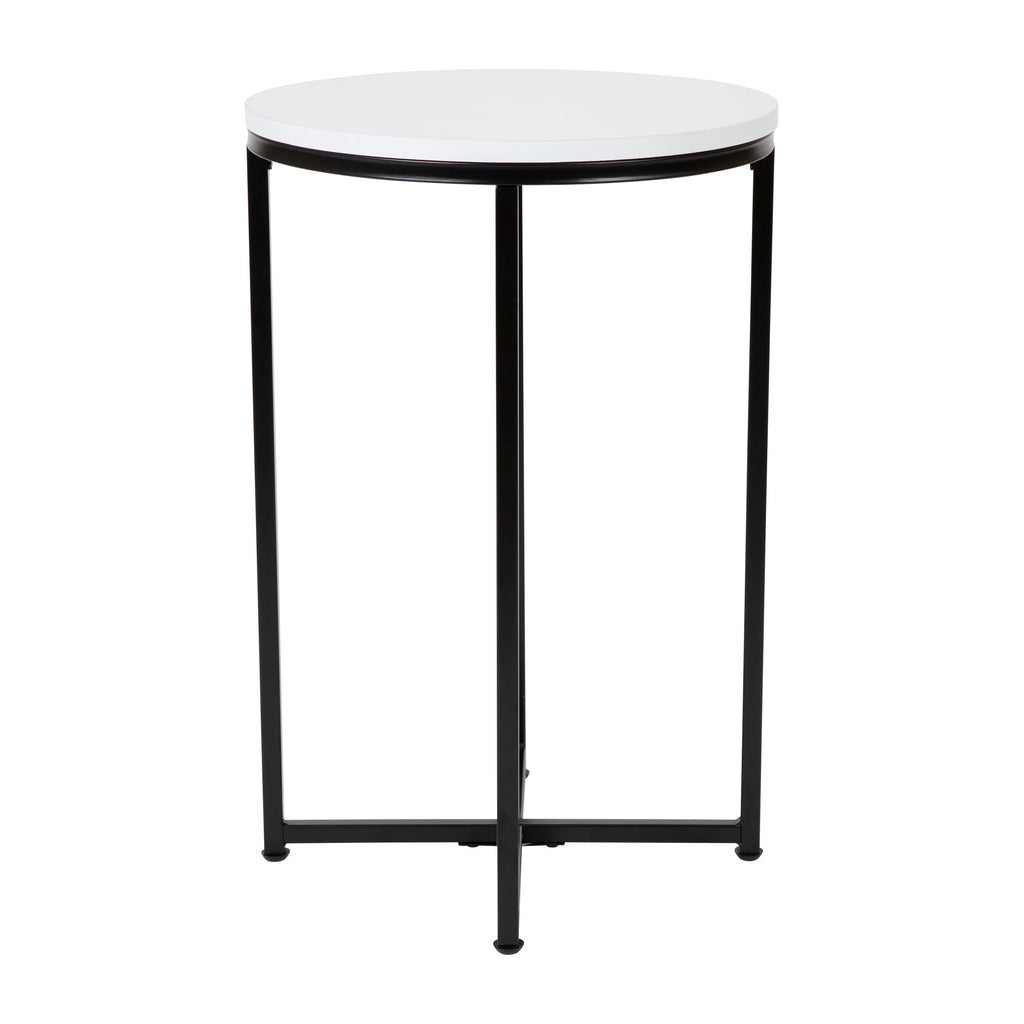 Modern End Table with Black Metal Frame and White Laminate Top L2478