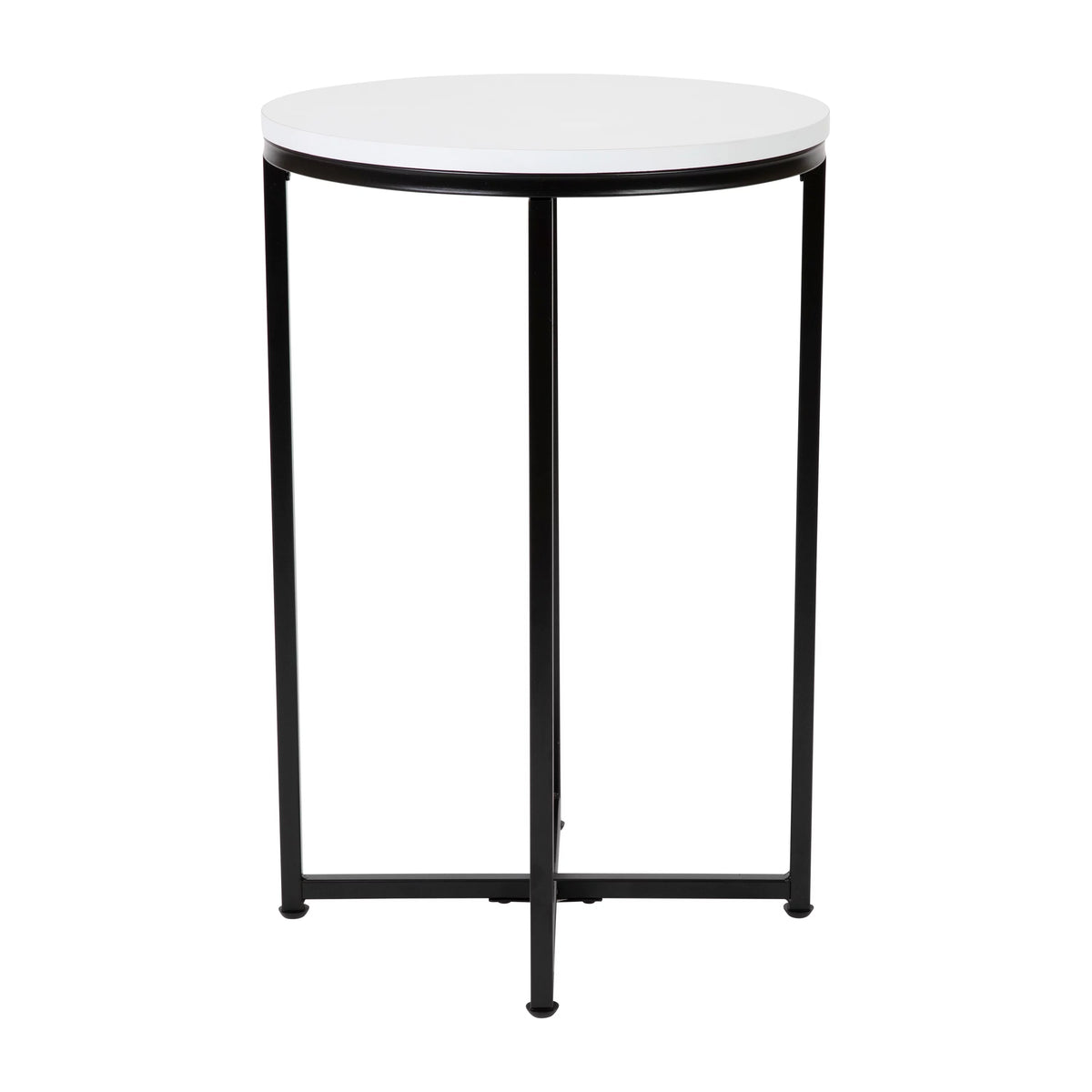 Modern End Table with Black Metal Frame and White Laminate Top L2478