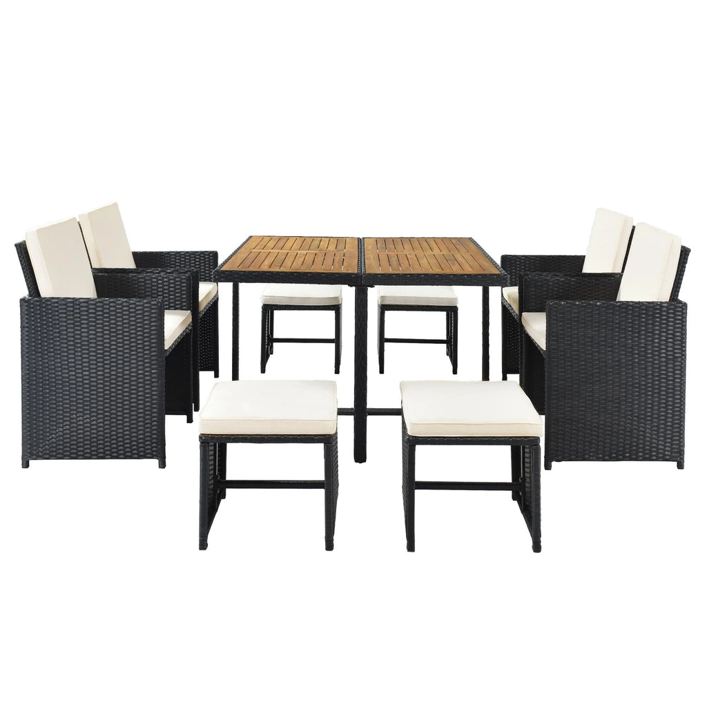 9 Piece Rattan Wicker Patio Dining Set with Ottoman J418454
