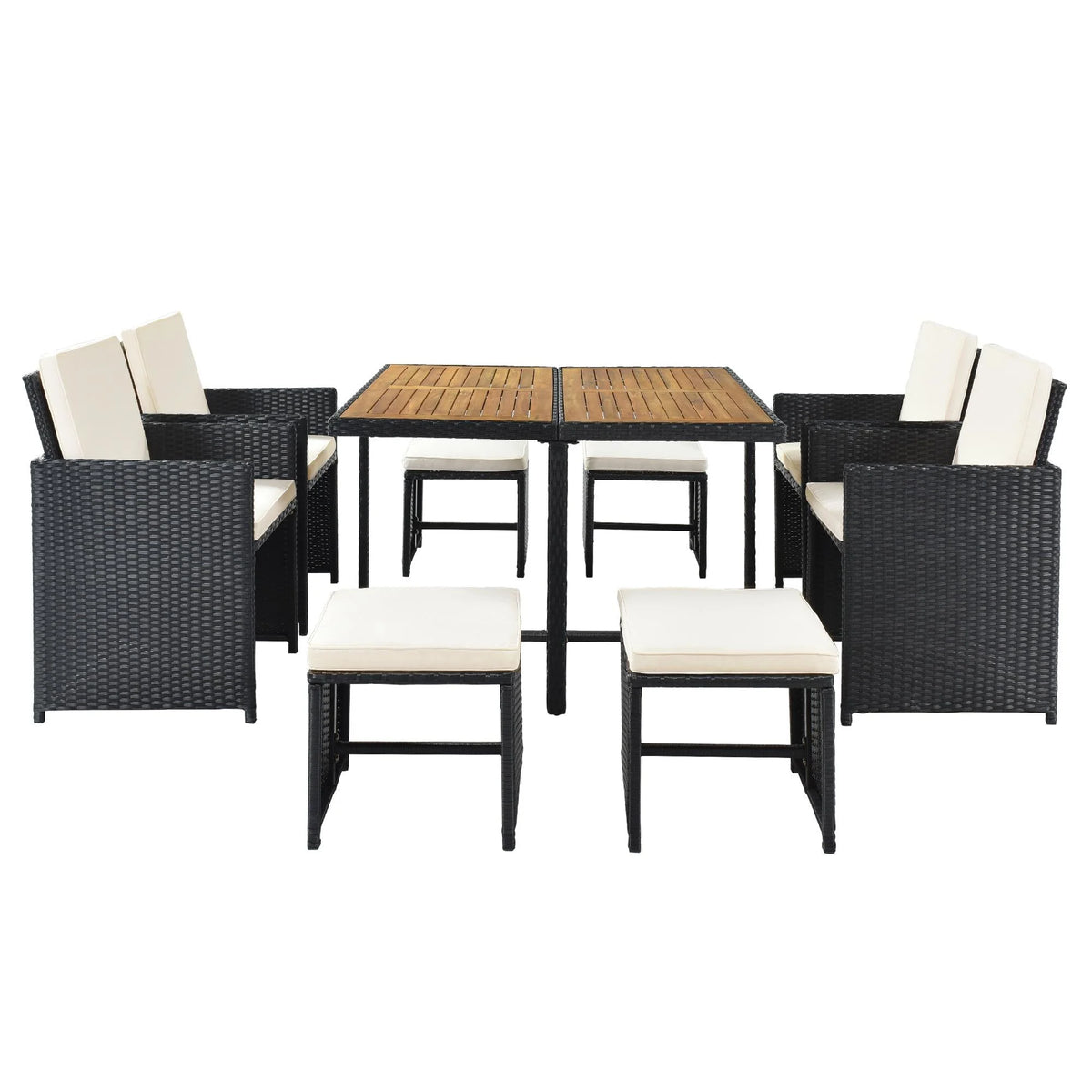 9 Piece Rattan Wicker Patio Dining Set with Ottoman J418454