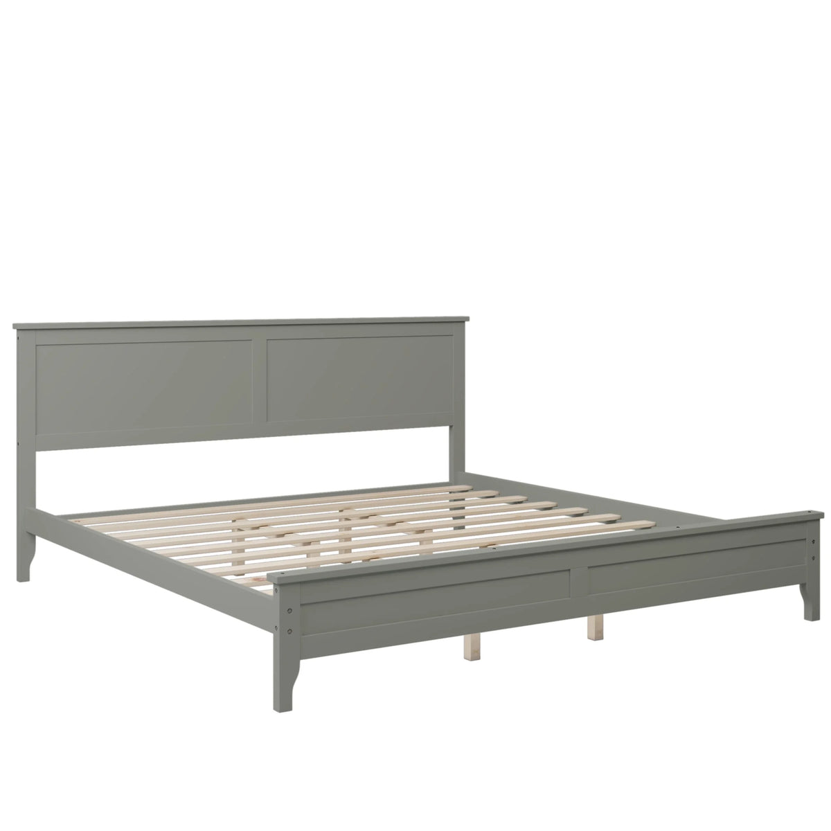 King Size Grey Solid Wood Platform Bed Frame with Headboard X130589