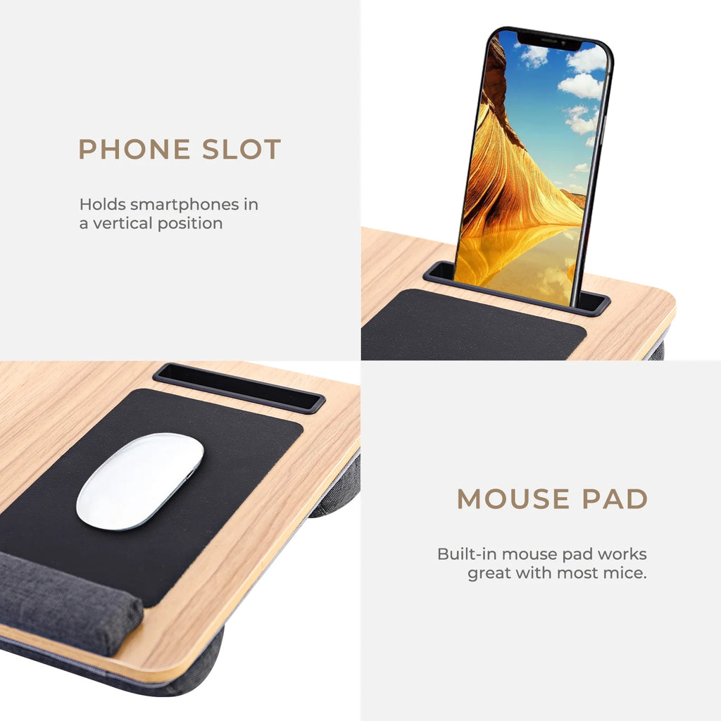 Portable Lap Laptop Desk with Cushion, Mouse Pad & Phone Slot Z1348