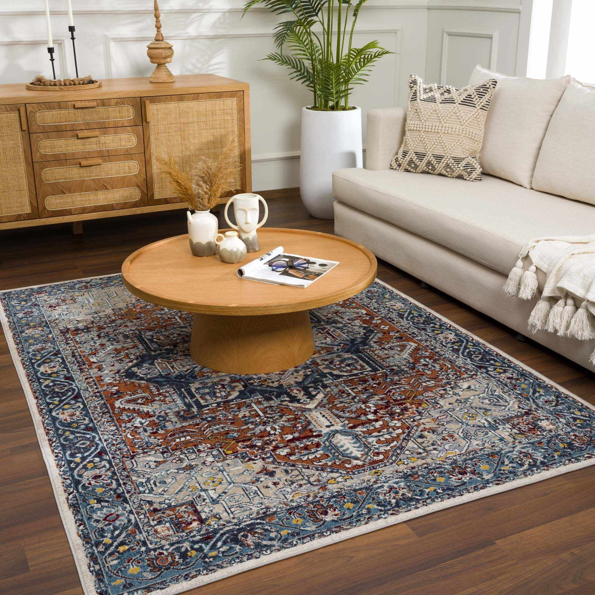 Blue Terra Cotta Cream Persian Area Rug G502518