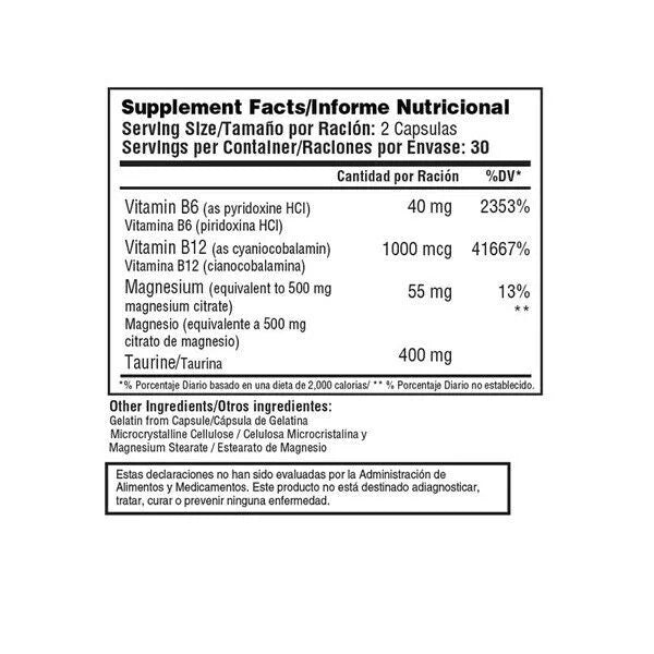 Magnesium Citrate 500 mg Vitamin B12 B6 60 Capsules A253