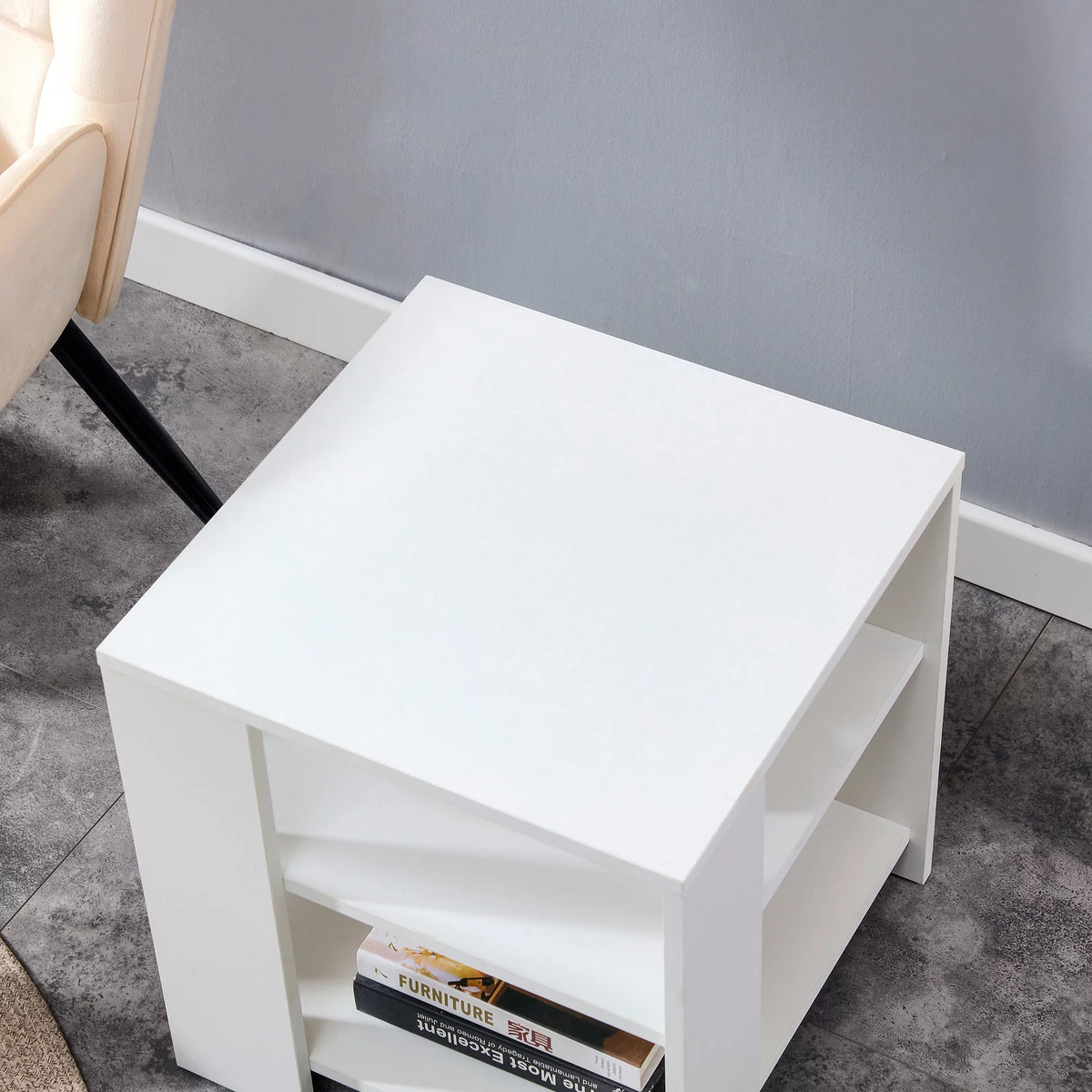 White 3 Tier Wood Square Nightstand S247