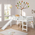 White Twin Size Wood Loft Bed with Slide and Ladder P7468