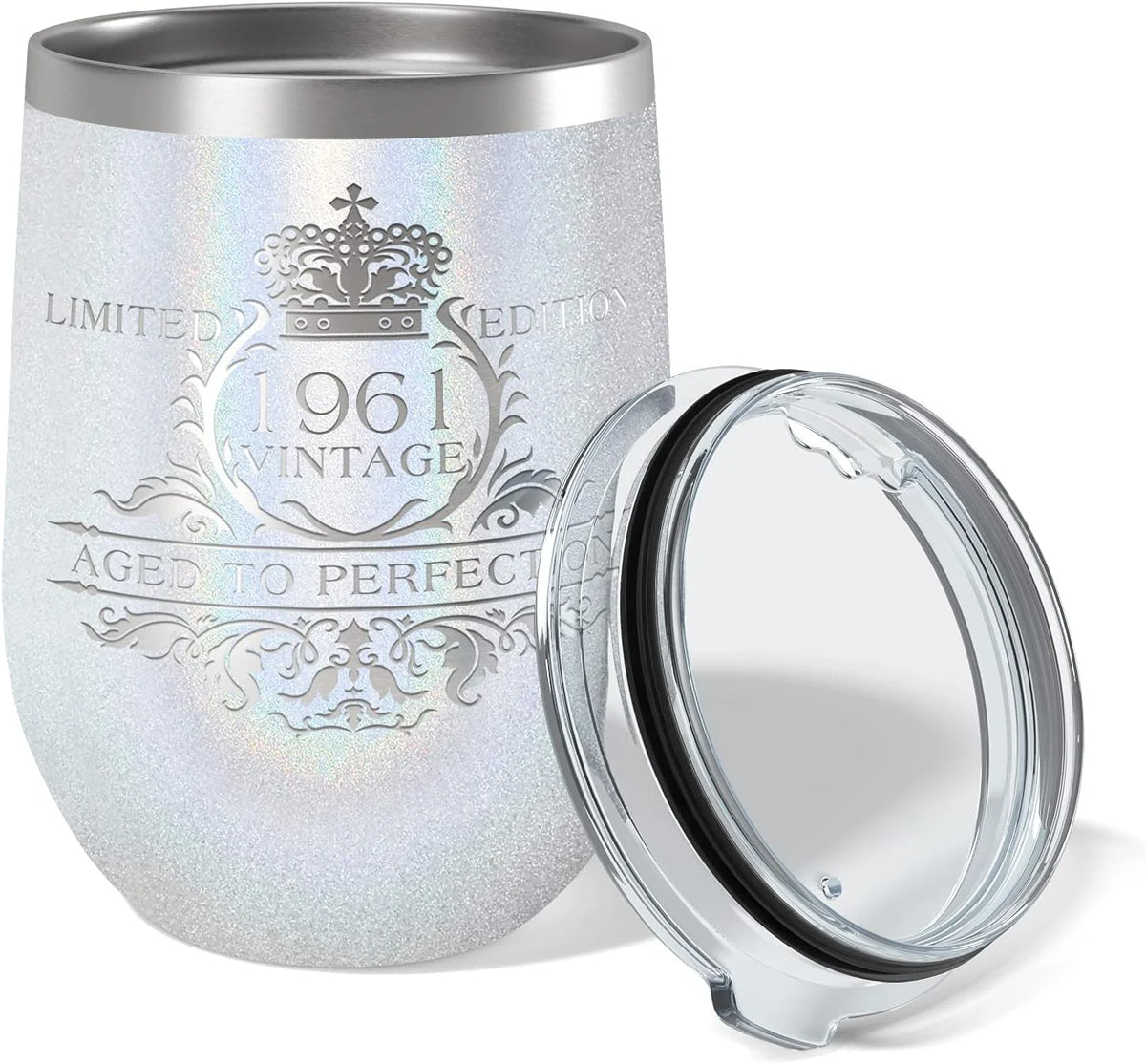 12 Oz White Glitter Wine W273