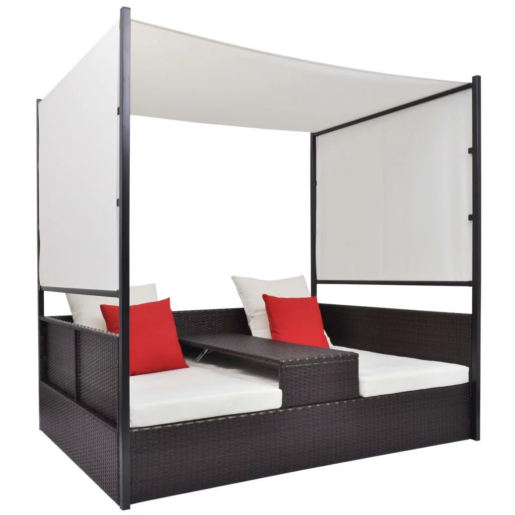 Brown Poly Rattan Garden Bed with Canopy M353331