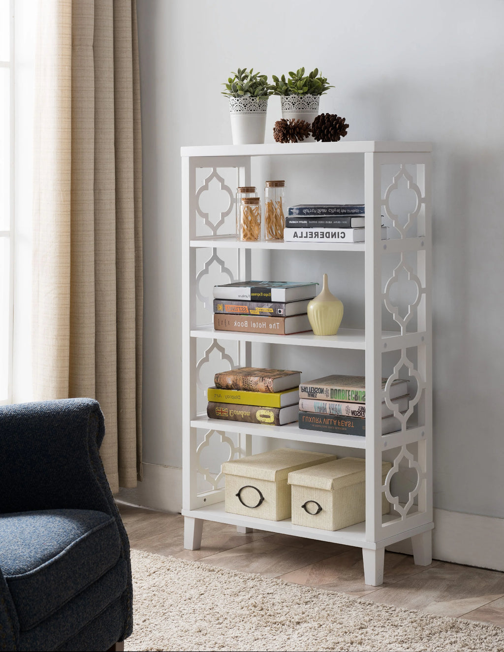 White 5 Tier Wood Bookcase Q4593