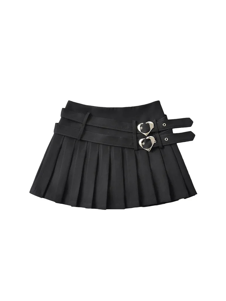 Pleated Heart Buckle Skirt N900