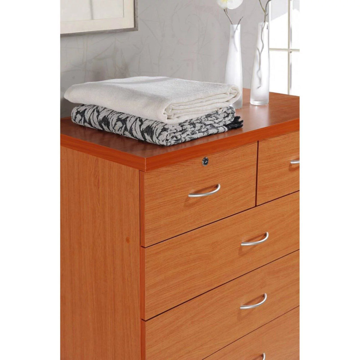 7 Drawer Wooden Jumbo Dresser Chest with 2 Top Locks, Cherry F9887