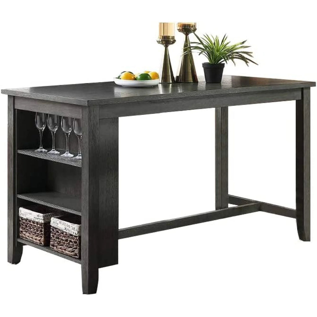 1pc Counter Height Dining Table with Storage Shelves N9100