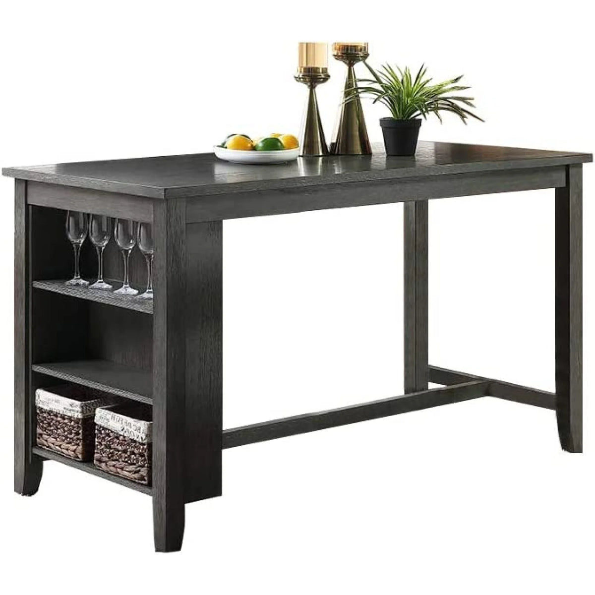 1pc Counter Height Dining Table with Storage Shelves N9100