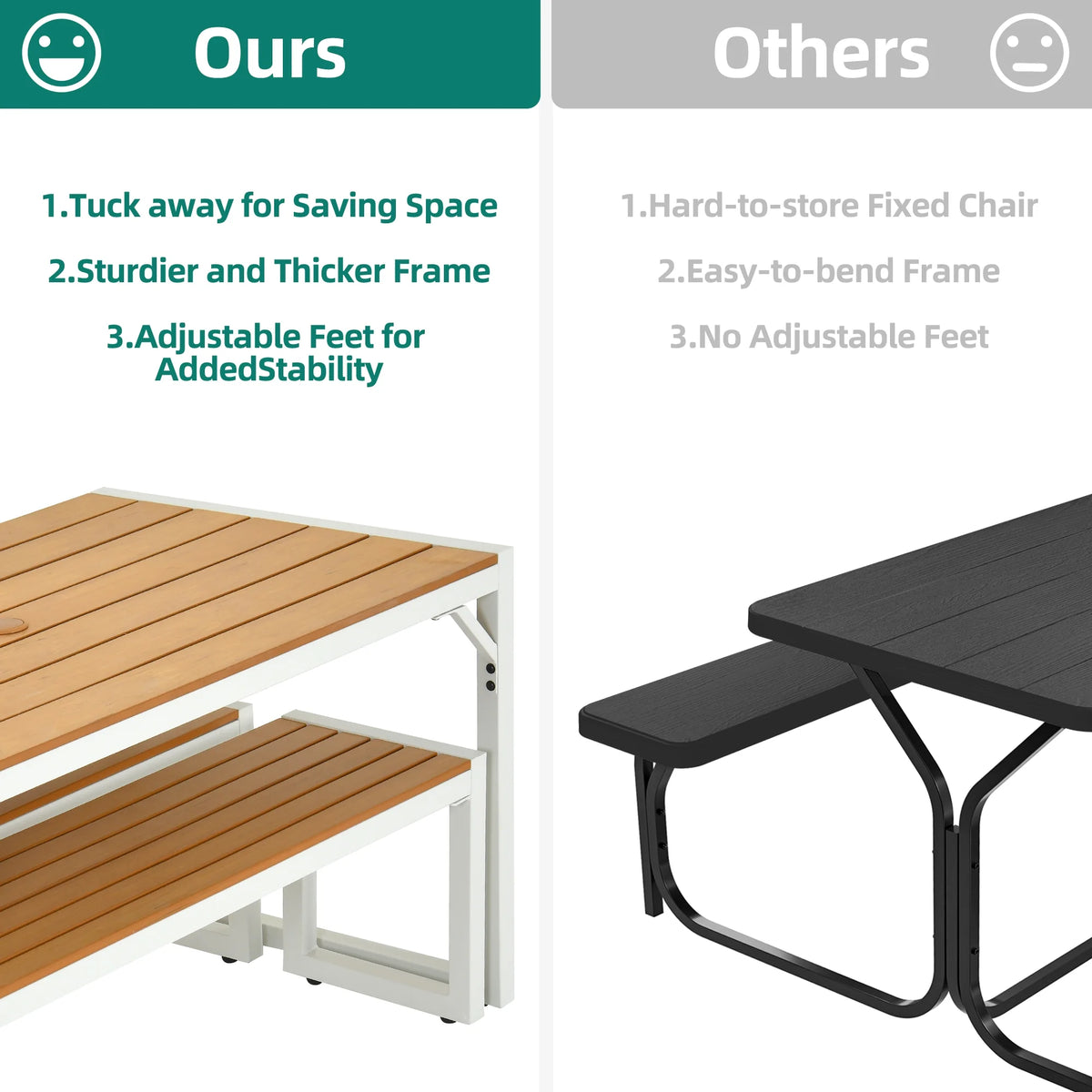 3 Pieces Patio Dining Table and Bench H910303