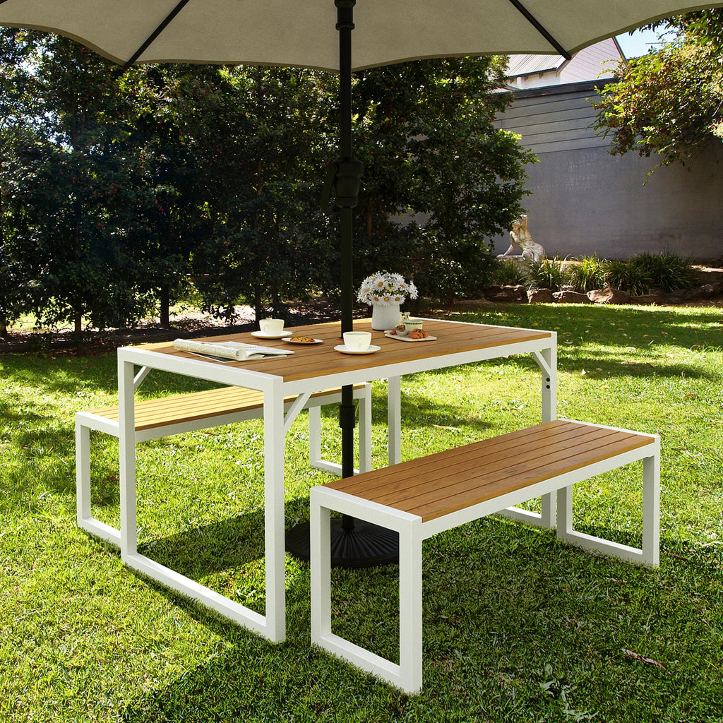 3 Pieces Patio Dining Table and Bench H910303