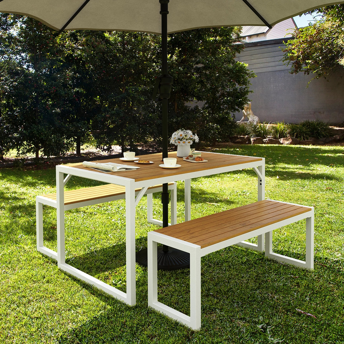 3 Pieces Patio Dining Table and Bench H910303