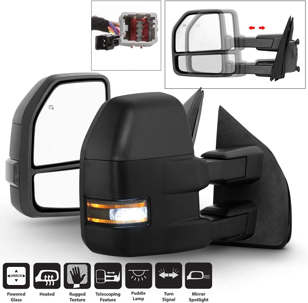 Black Power Heat Smoked LED Signal Towing Side Mirrors C413852