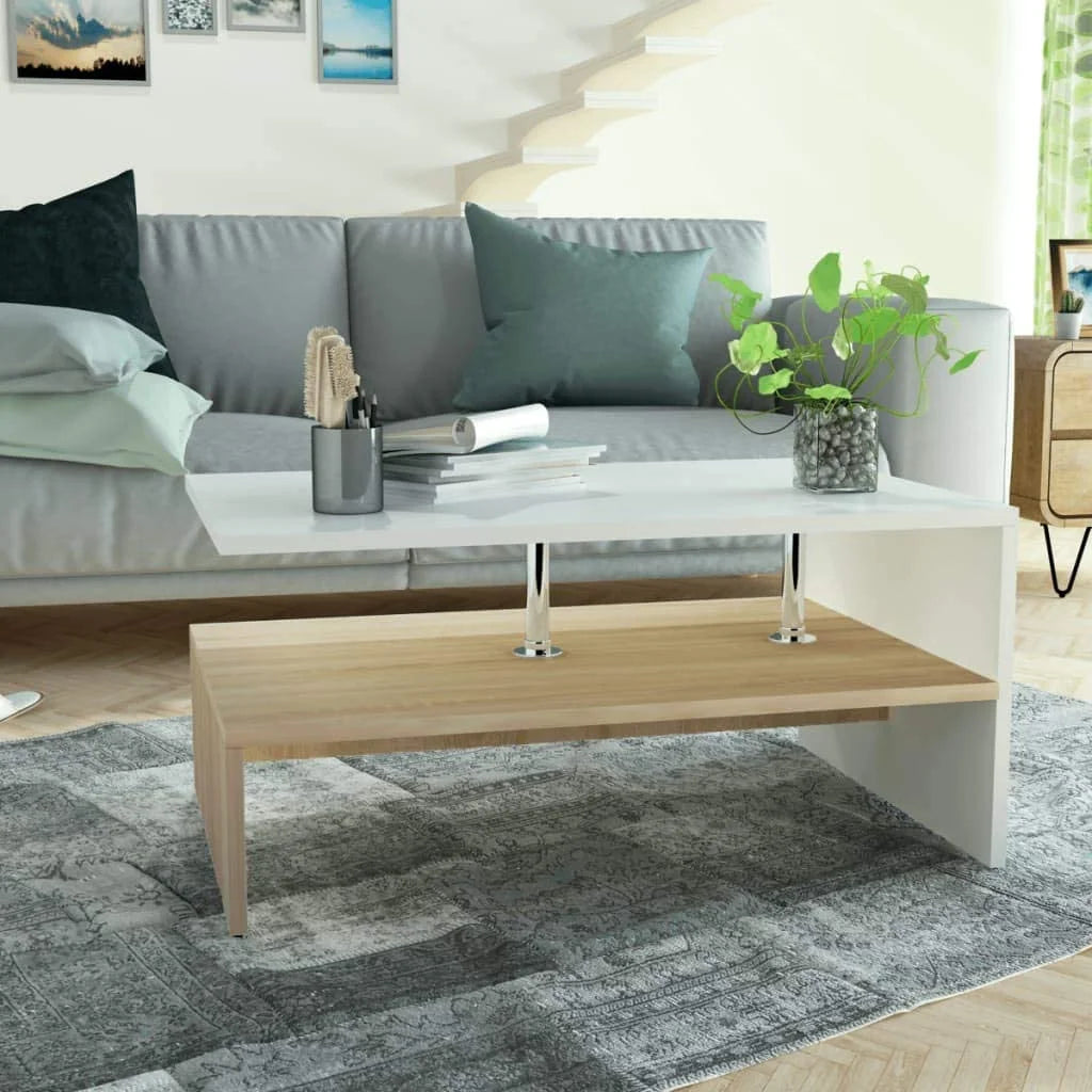 Oak and White Engineered Wood Coffee Table J3891