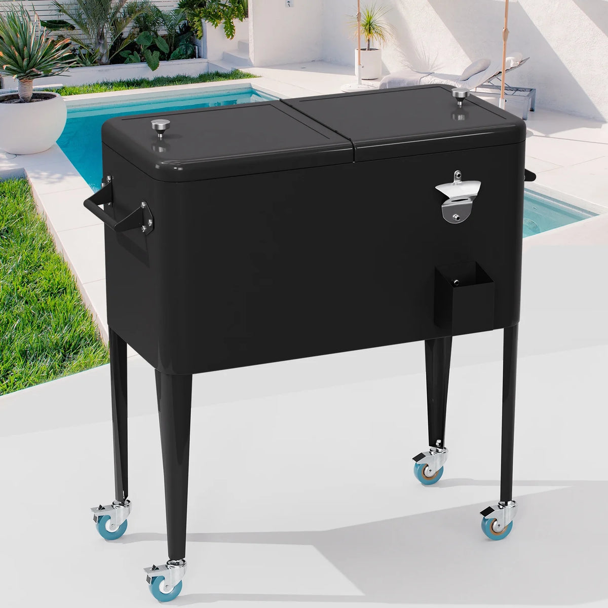 80 Quart Rolling Ice Cooler with Wheels and Bottle Opener Y204453