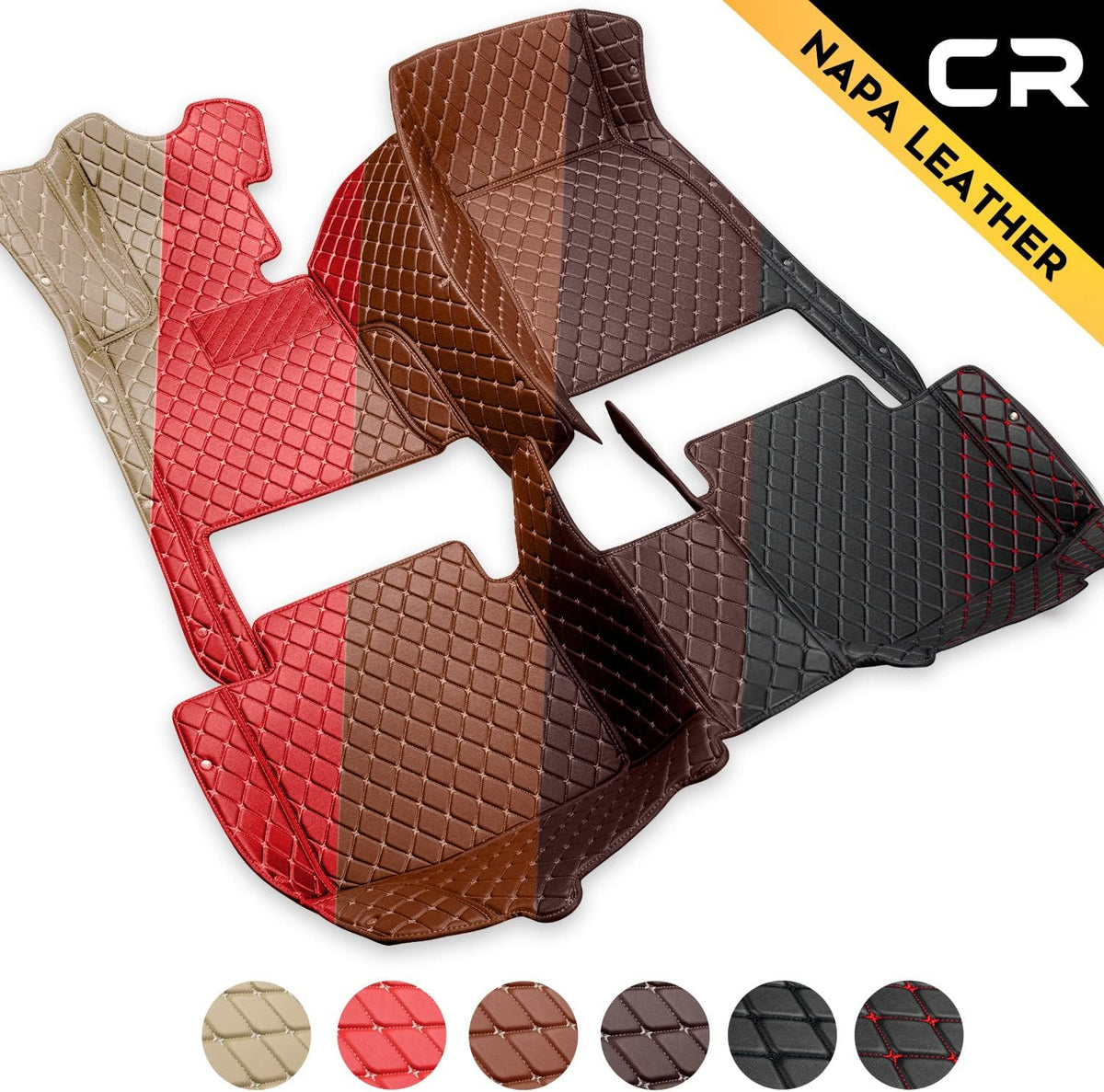 Leather Car Floor Mats 1st & 2nd Row Black V453551