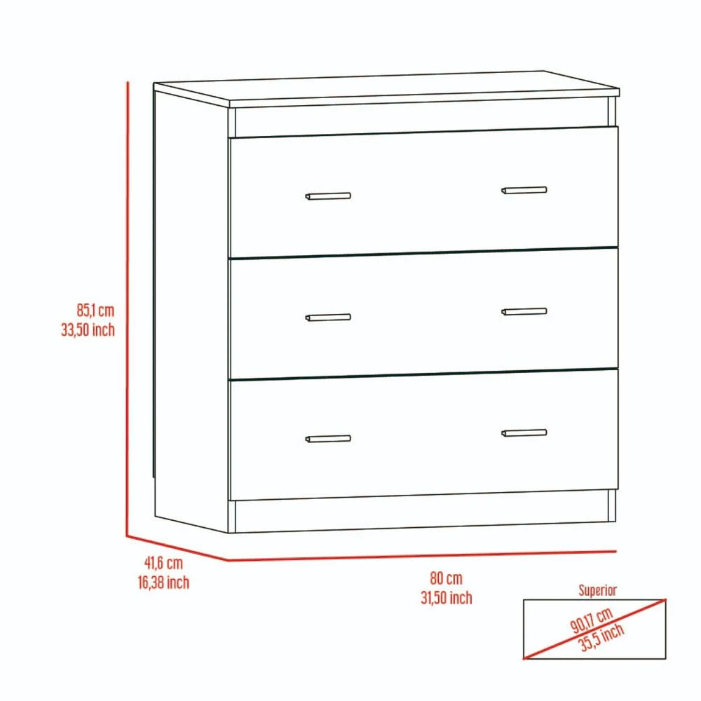 Black 3 Drawer Dresser with Metal Handles C46391
