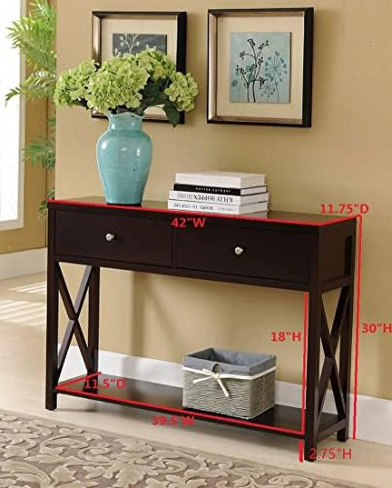 Cherry Console Sofa Entryway Table with Storage Shelf & Drawers C53942