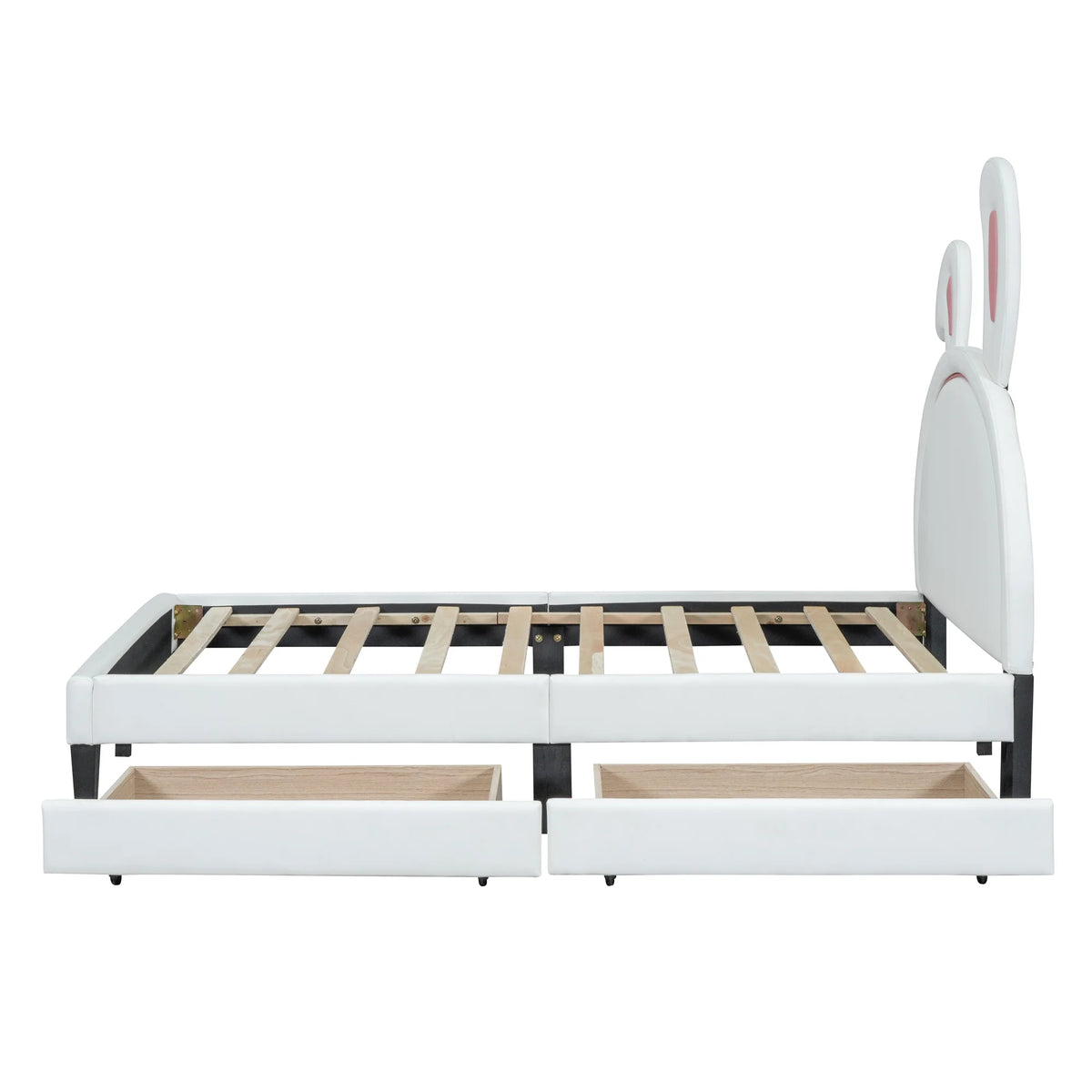 White Twin Size Upholstered Leather Platform Bed with 2 Drawers E18332