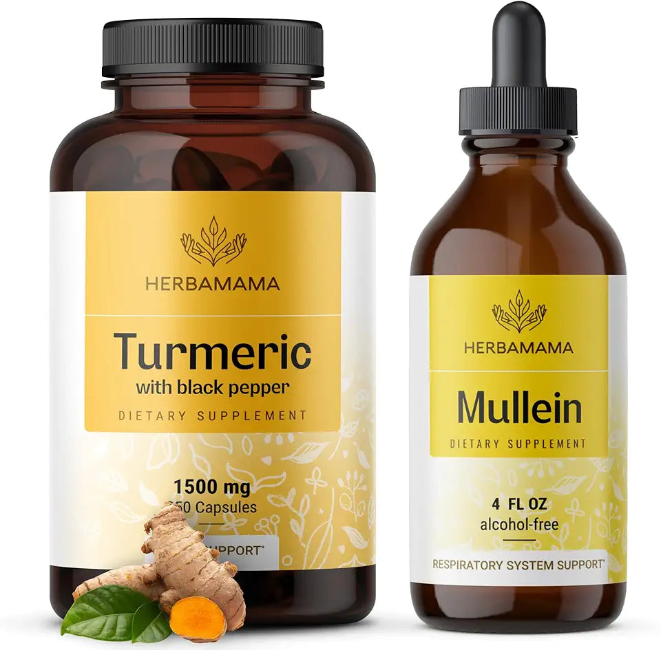 Turmeric Curcumin Capsules and Mullein Leaf Extract Tincture 2 Pack O1532