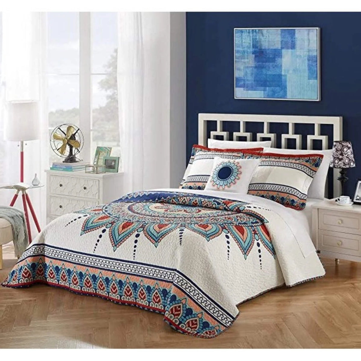 Queen Size 4 Piece Cotton Reversible Quilt Set P32381
