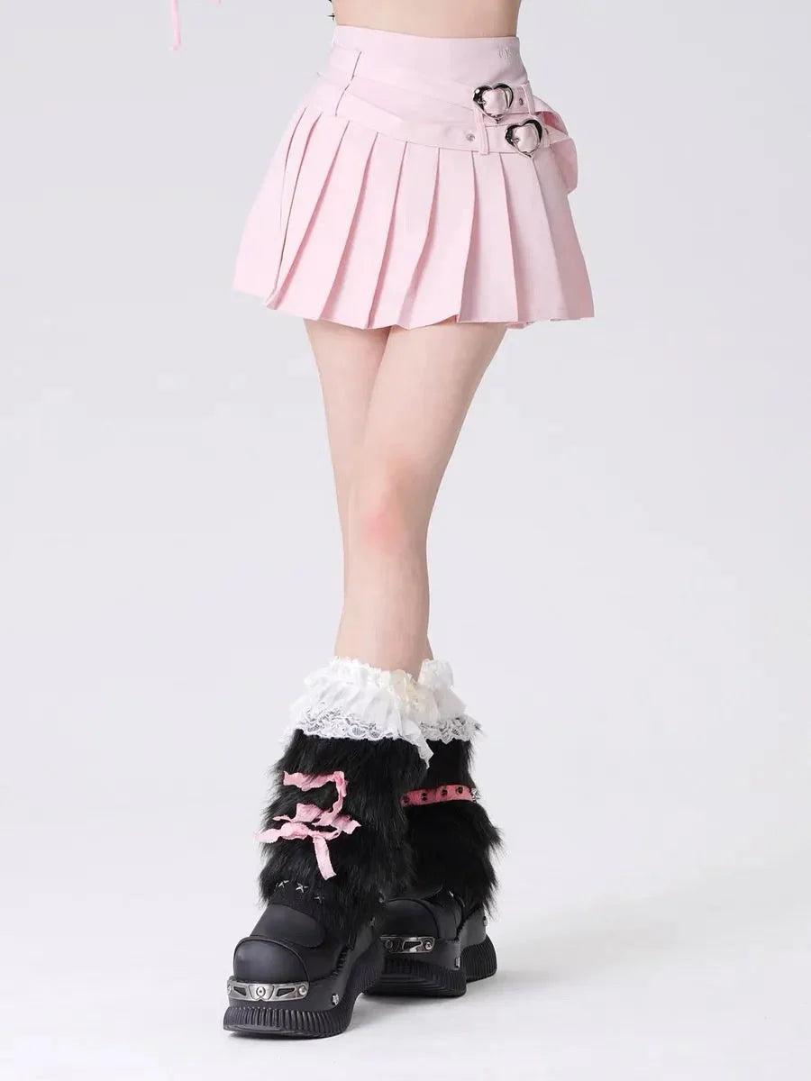 Pleated Heart Buckle Skirt N900
