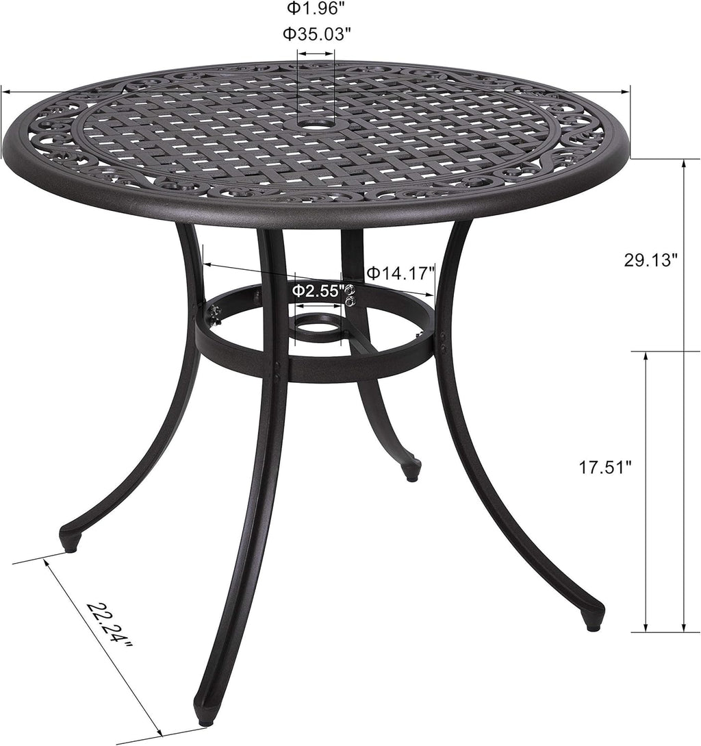 36 Inch Cast Aluminum Round Patio Table with Umbrella Hole L487