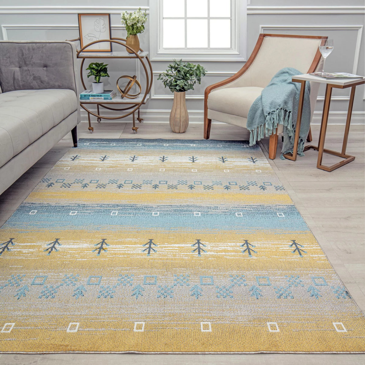 Yellow Tribal Bohemian Area Rug 2'6" x 4' O8006